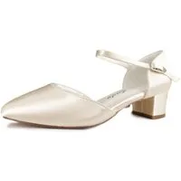 White Lady 897 ivory Satin - niedrige Brautschuhe mit breitem Absatz Slingpumps