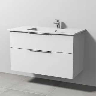 Sanipa 3way Keramik-Set Venticello Keramik-Waschtisch und Unterbau mit 2 Auszügen, Weiß-Soft UM32643