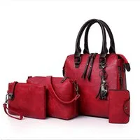 AURIVION Handtasche Damen Handtaschen Set Schwarz, Grün, Rot, Orange Shopper Tasche (Set, 4-tlg., Damen Shopper Tasche Set Geschenk, stilvoll & vielseitig), Elegante Schultertasche Umhängetasche mit Geldbörse Set