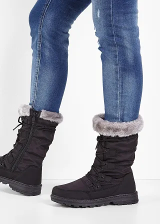 bonprix Schnürstiefel, schwarz, Gr.36, Warmer Winter Schnür Boot mit profilierter Laufsohle, aus Vegan