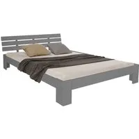Homestyle4u Massivholzbett 90x200 120x200 140x200 160x200 180x200 Doppelbett Kopfteil Lattenrost (Set, mit Lattenrost, Grau), 140x200, modern, stabil
