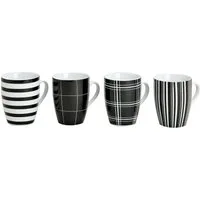 Wurm Tasse Kaffeebecher schwarz/weiß Streifen/Kariert Porzellan 300 ml 4er Set