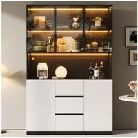 Odikalo Vitrine Vitrineschrank mit LED & Glastür (120×40×200 cm – Vitrine aus gehärtetem Glas mit offenen Regalen, drei Schubladen und zwei Türen. Ein vielseitiger Schrank, der sich für Wohn- und Esszimmer eignet)