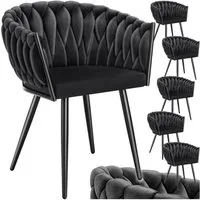 tectake Esszimmerstuhl Samtstuhl gepolstert, mit Samtbezug, Knotendesign, 60,5 x 55 x 75 cm (Polsterstuhl Astano in schwarz, 6 St), Stahlbeine, höhenverstellbare Kunststofffüße, Belastbarkeit 120 kg