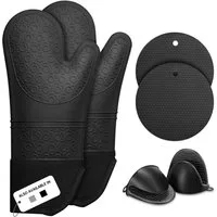 SURFOU Topfhandschuhe Ofenhandschuhe Topflappen Topfhandschuhe 6er Set Lange Backhandschuhe, (Kochhandschuhe, Oven Gloves, Topflappen Handschuh, Ofenhandschuhe Hitzebestaendig, Hitzebeständig bis 260°C, extra langen Handschuhen, BPA-freies Lebensmitt