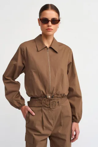 Damen Baumwoll-Popeline Zip-Jacke