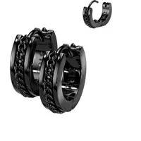 Taffstyle Paar Creolen 1 Paar Ohrringe Rocker Creolen Huggie Scharnier Kette Inlay Schwarz (Weihnachten Valentinstag Muttertag), Schmuck Ohrringe Creolen Frauen Damen Schmuck Geschenke zum Geburtstag