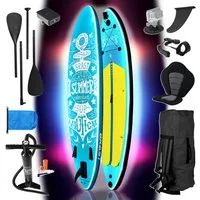 BRAST SUP-Board mit LEDs Aufblasbares Stand up Paddling Set - 320x81x15cm, 5 Jahre Garantie inkl. Sonderzubehör, (2in1 Paddel Kajak-Sitz Action-Cam-Halterung, Beleuchtung mit 10 Farben), Fußschlaufe Paddel Pumpe Rucksack