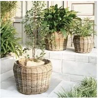LebensWohnArt Dekokorb Natur Rattankorb GINI Natural Grey ca.30x27cm Pflanzkorb Übertopf