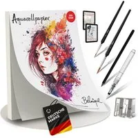 Belmique Aquarellpapier Aquarell Block mit rauer & glatter Oberfläche 300 g/m², inkl. Zubehör und Videokurs
