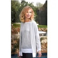 Passioni Cardigan Twinset in Grau mit weißem Abschluss