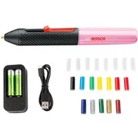Bosch Home & Garden Heißklebestift Gluey, pink, (USB-Ladegerät & -Kabel, 2x1,2 V HR06 (AA) Akkus), inkl. 20 Mini-Klebesticks in vielen Farben