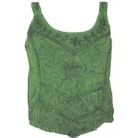 Guru-Shop T-Shirt Besticktes Top Boho chic, Hippie Top - grün Festival, Ethno Style, alternative Bekleidung