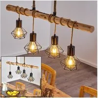 hofstein Pendelleuchte »Pomari« Hängelampe aus Metall/Holz/Kordel in Schwarz/Natur, ohne Leuchtmittel, 4xE27, mit Holzbalken im Retro/Vintage-Design, Höhe max. 173cm