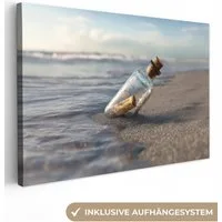 OneMillionCanvasses® Leinwandbild Glasflasche - Post - Meer - Sand, Fotodruck (1 St), Leinwand Bilder Klein, Wand Dekoration Aesthetic 30x20 cm