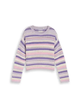 tom tailor kids - Cropped Strickpullover mit Streifenmuster lilac pink multicolor stripe - Gr. - 176