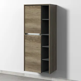 Sanipa Twiga Stauraumschrank mit LED-Beleuchtung, 2 Türen und offenen Fächern, Eiche-Nebraska, SY114 SY11437