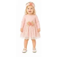 Lorey Medtec Taufkleid Baby Mädchen Kleid mit Stirnband Festliches Spitzenkleid Rosa (Kleid + Stirnband) Spitze
