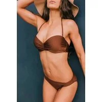 AvaMia Bügel-Bikini Bikiniset Vorgeformtes Bandeau-Bikinitop mit Bikinihose Low Bikini (Bikinihose und Bikinitop) Bandeau-Bikinitop mit Bikinihose Low Bikini Set