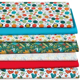 Patchwork- und Quiltpaket Digitaldruck „Happy time“, weiß-color