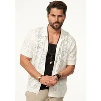 SOULSTAR Poloshirt im Crochet Vintage Summer-Look Herren Kurzarm Strick Polo-Hemd Cardigan T-Shirt