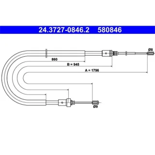ATE Handbremsseil hinten L?nge 1796 Peugeot 207 1,4 1,6 Schr?gheck Kombi