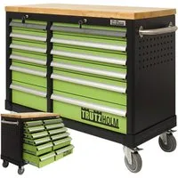 TRUTZHOLM Werkstattwagen DELUXE 12 Schubladen unbestückt 123cm Breit mit massiver Arbeitsplatte, Profi Schubladenauszüge bis 40kg Tragkraft