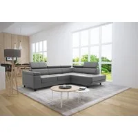 thematys Ecksofa LUNA L mit Schlaffunktion & Bettkasten – aus Velours oder Cord Stoff, mit 5 verstellbaren Kopfstützen, – L-Form 250×183 cm – Schlafsofa mit Auszug