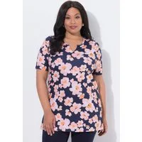 Ulla Popken Longshirt Longshirt Blüten A-Linie Tunika-Ausschnitt Halbarm