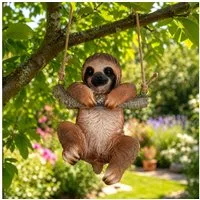 Online-Fuchs Gartenfigur für draußen - Faultier zum Aufhängen, Garten Deko Figuren, hängend 87, (wetterfest, Deko für Garten, Terrasse & Balkon), ca. 16 cm groß, mit Naturseil 48 cm lang