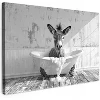 OneMillionCanvasses® Leinwandbild Esel - Tier - Vintage - Badewanne - Schwarz - Weiß, Fotodruck (1 St), Bilder für Badezimmer, Bad und Toiletten Deko, Bild WC 30x20 cm