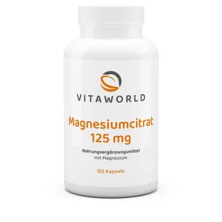 Vitaworld Magnesiumcitrat 125 mg | 120 Kapseln | 375 mg reines Magnesium pro Tagesdosis | vegan