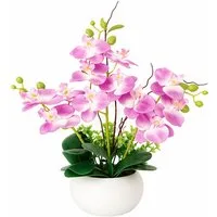 Kunstpflanze Künstliche Orchideen im Topf - Weiße Phalaenopsis Kunstblumen- 36cm orchideen, SURFOU, Dekorative Phalaenopsis mit Seidenblüten & Keramiktopf, Zimmerpflanzen