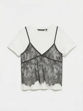 VERO MODA - VMCARLA SS LACE T-SHIRT JRS Snow White - Gr. - XL