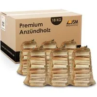 JSM-Brennholz Kaminholz Anzündholz 6 Netze a 3 Kg Anmachholz Anfeuerholz, 18 kg, Sofort einsatzbereit – Trockenes, vorgespaltenes Anzündholz