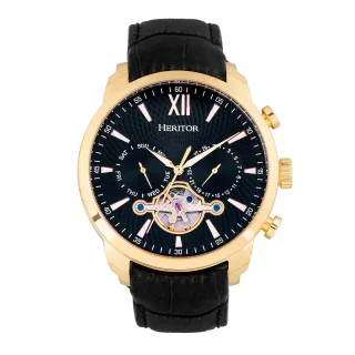 Heritor Automatik Arthur Semi-Skelett Lederarmbanduhr mit Tag/Datum