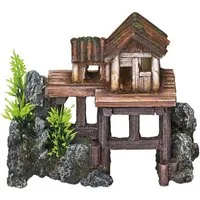 Nobby Aquariendeko Aquariendekoration Holzhaus mit Pflanzen auf Stelzen