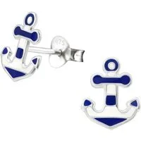 Order & Smile Schmuck Paar Ohrstecker Silber Ohrstecker Anker blau-weiß
