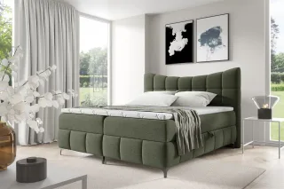 Boxspringbett Schlafzimmerbett CHARLES PREMIUM 140x200cm Stoff Aragon Grün