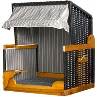 bene living Hundekorb Hundestrandkorb - gestreift/anthrazit - PE schwarz, Polyester, mit schwenkbarem Trinknapf und Schutzhaube