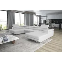 thematys Ecksofa GRENADA in Samt Monolith oder Cord Poso Stoff 355 x 162 cm, U-Form 3 Teile XL-Wohnlandschaft mit Schlaffunktion und Bettkasten