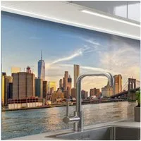 KitchenYeah Küchenrückwand Muster selbstklebend (keine Folie) Skyline - New York - Brücke - Wolke, (1-tlg), Spritzschutz, Küche, Rückwand, Küchenwand, Küchenfront, 30x20 cm