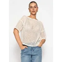 SASSYCLASSY T-Shirt Netz-Shirt mit Pailletten für Damen Modernes Kurzarmshirt in offener Strickart mit transparenter Optik