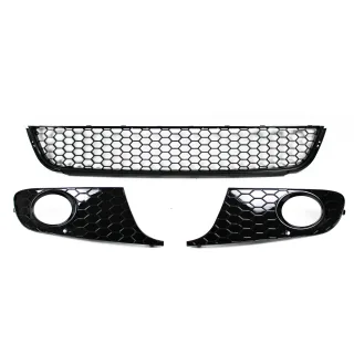 Stoßstange Waben Gitter Set Links + Rechts + Mitte SCHWARZ GLANZ für VW Golf 6 VI ab 2008- (Nicht GTI GTD R)