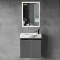 Alpenberger Badmöbel-Set mit Spiegel - Waschtisch mit Unterschrank + Badspiegel mit Beleuchtung, (Badezimmerschrank mit Waschbecken, 3-tlg. Badezimmermöbel), Waschbeckenunterschrank - Anthrazit Matt