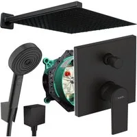 Hansgrohe und Jowi Duscharmatur Vernis Shape Unterputz Duscharmatur Schwarz, Pulsify Select S (Unterputz-Duschsystem, Größe wählbar: [XL/XXL) Handbrause: komfortable Strahlartenumstellung durch Select-Taste