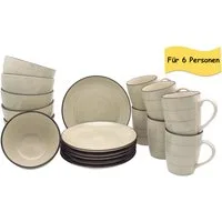 steinwohn Frühstücks-Geschirrset Keramik Frühstücks-Service 12-/18-teilig für 4 oder 6 Personen (18-tlg), Vintage Look, Spülmaschinen- & Mikrowellengeeignet