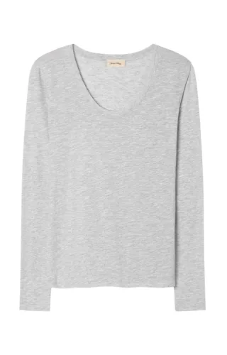 American Vintage - Langarmshirt mit U-Ausschnitt grau - Gr. - S