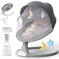 Insma Babywippe elektrisch Babyschaukel 5 Gang Schaukelstuhl Baby, 5-Punkt Sicherheitsgurt, 0-6 Monat max. 9kg