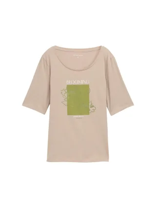 Tom Tailor - T-Shirt mit Print soft taupe grey - Gr. - XL